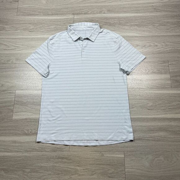 Lululemon Shirt Mens Large Blue Polo Golf Striped Short Sleeve Active - Picture 1 of 11